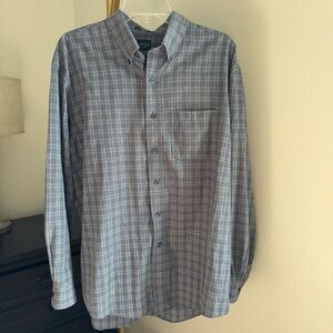 Arrow Button Down Long Sleeve Blue Plaid Shirt / Wrinkle Free - Size Large